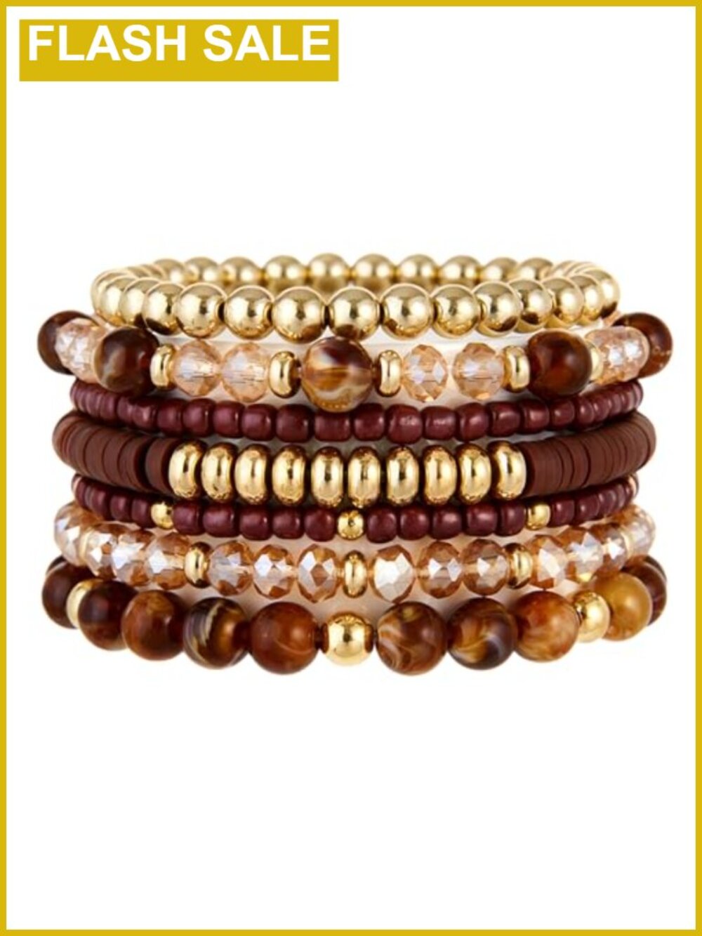 Boho Multilayer Beaded Bracelets Set for Women - Gold & Brown Stackable Stretch